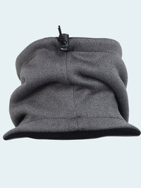 Gray fleece neck gaiter with black zipper on white background