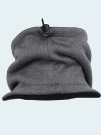 Gray fleece neck gaiter with black zipper on white background