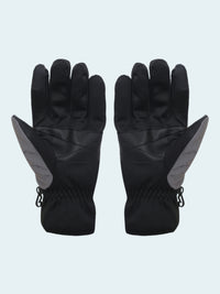 Pair of black gloves with gray accents on a white background