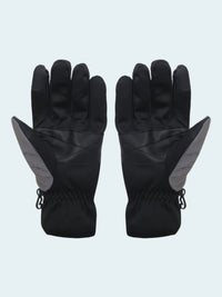 Pair of black gloves with gray accents on a white background