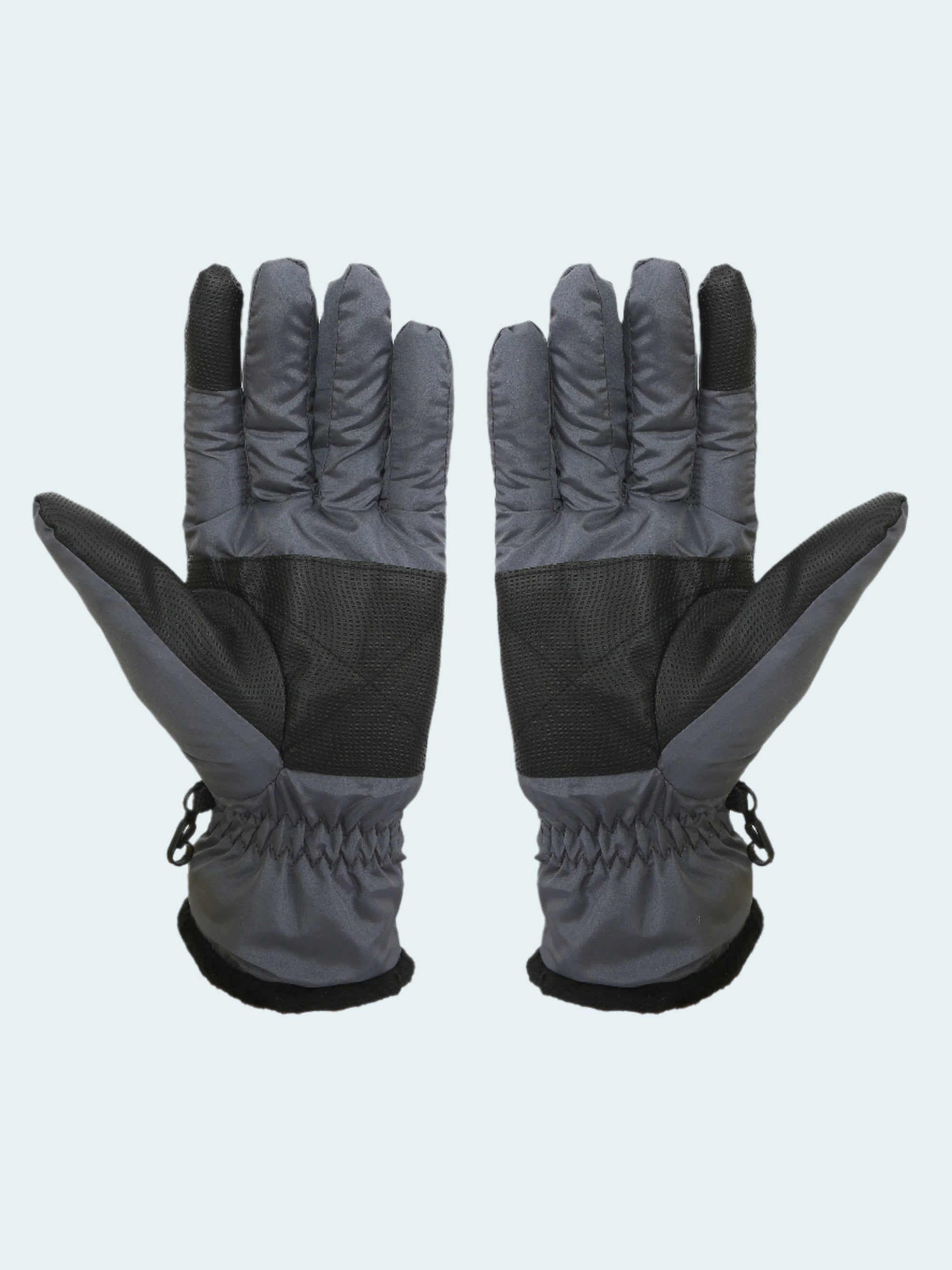 Pair of gray and black gloves on a white background