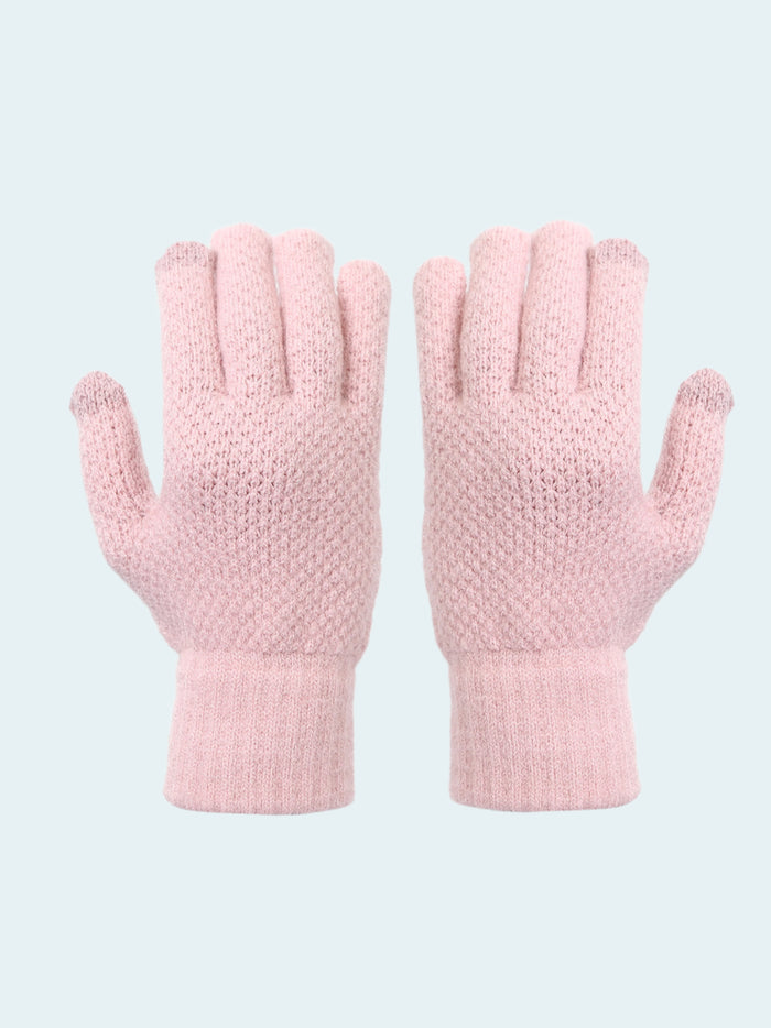 Pair of pink gloves on a white background