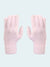 Pair of pink fuzzy gloves on a white background