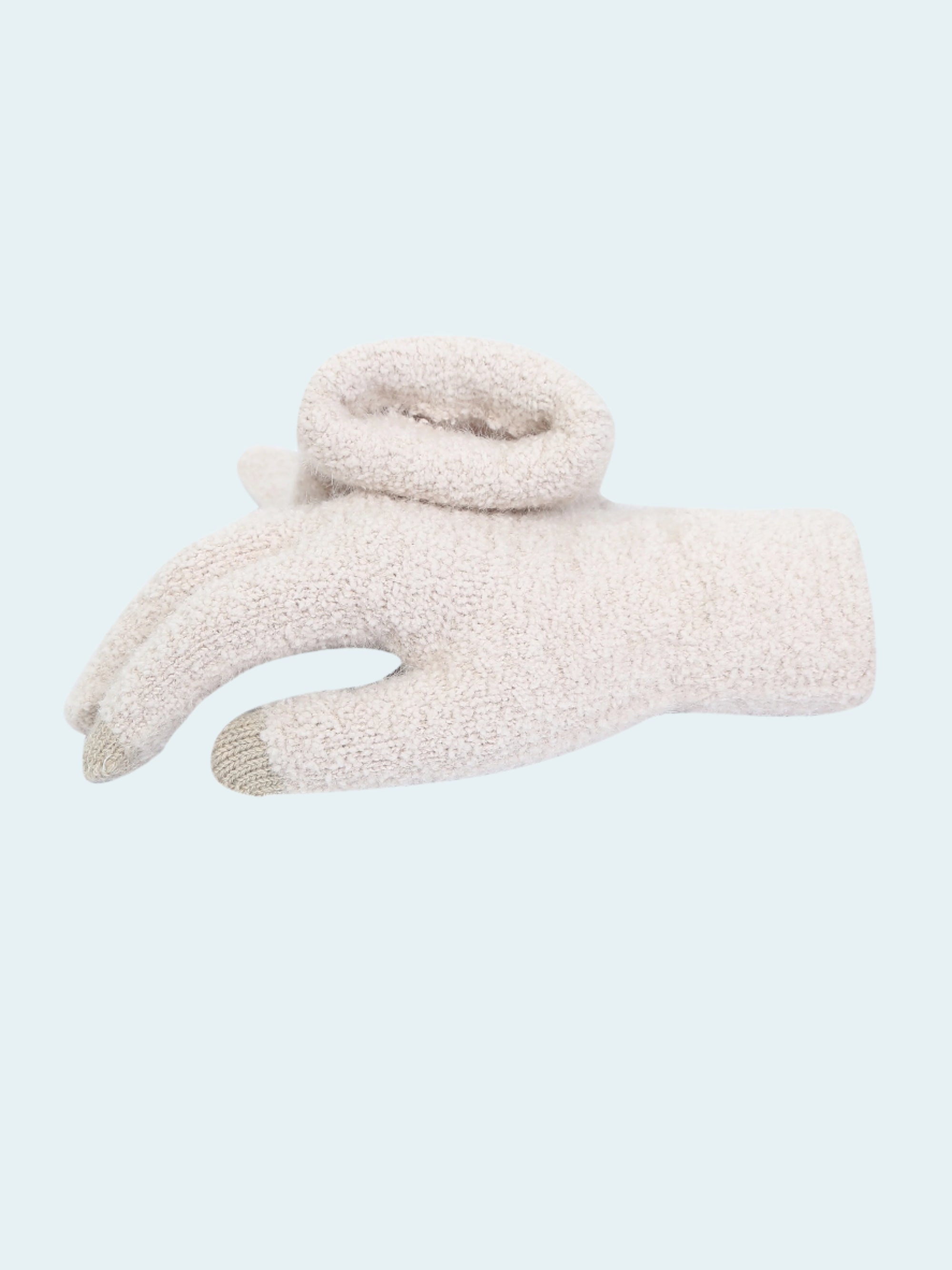 White fuzzy glove on a white background