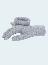 Gray fleece glove on a white background