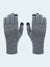 Pair of gray gloves with black tips on a white background