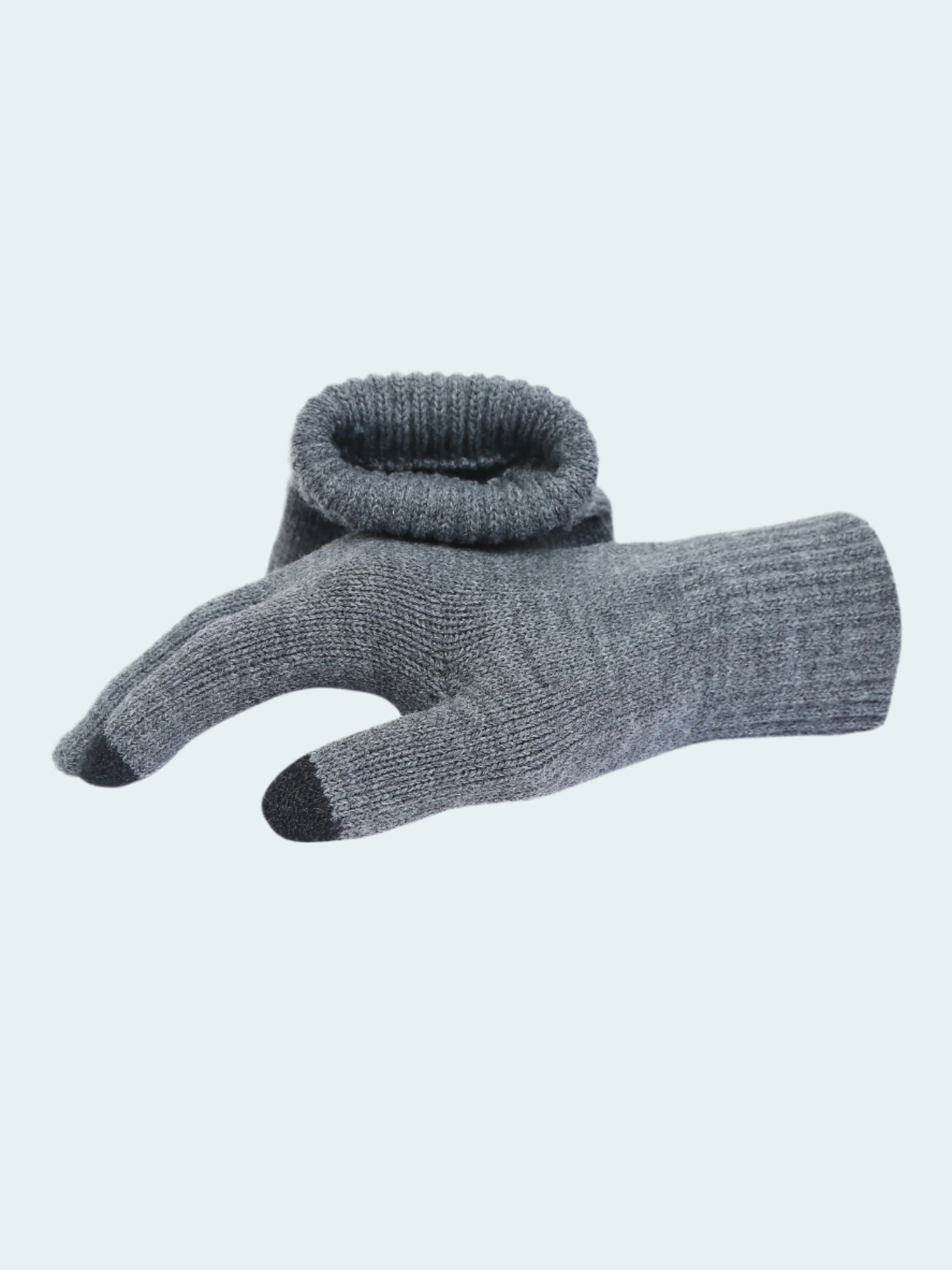 Gray knit glove on a white background