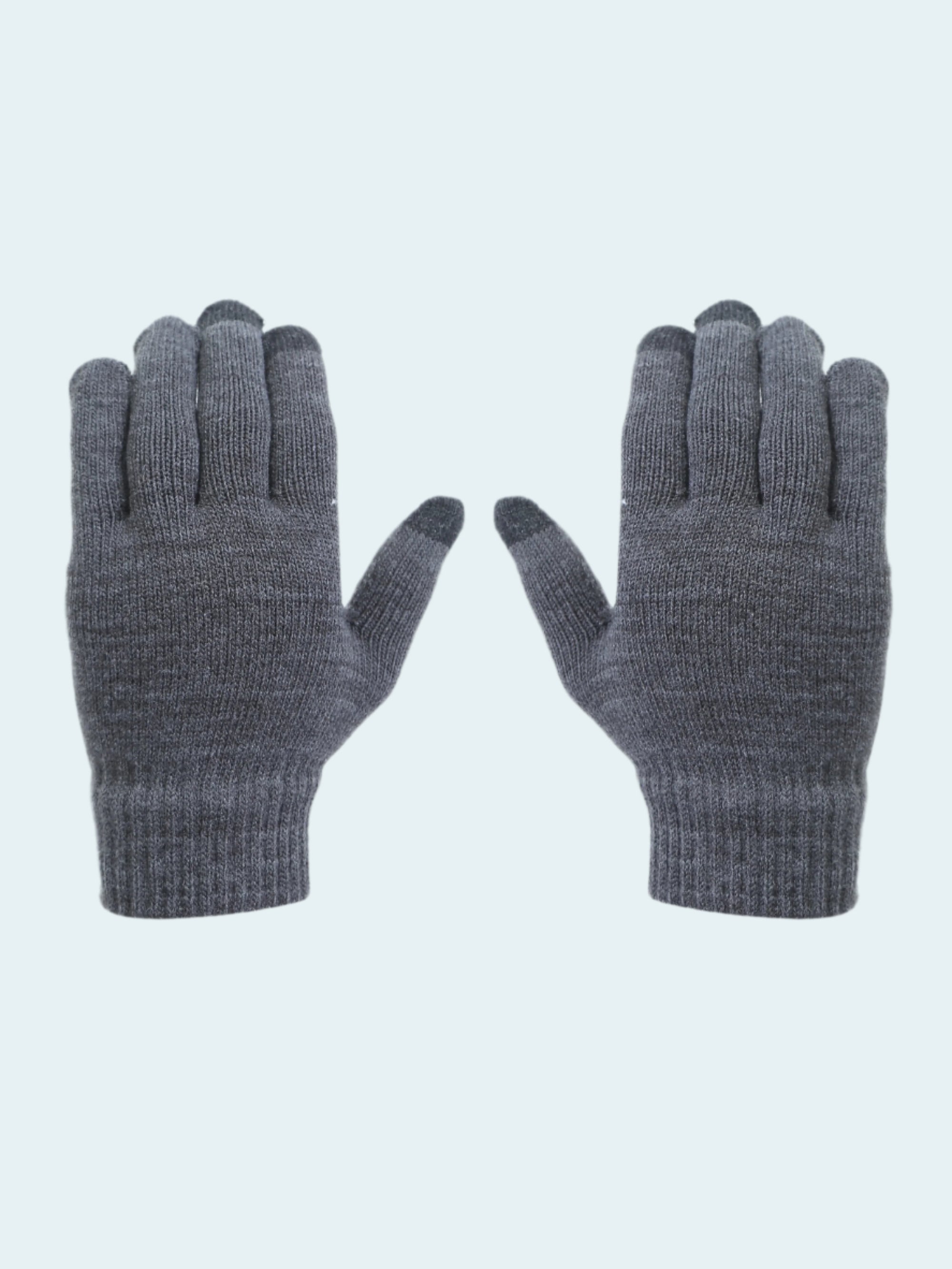 Pair of gray gloves on a light blue background
