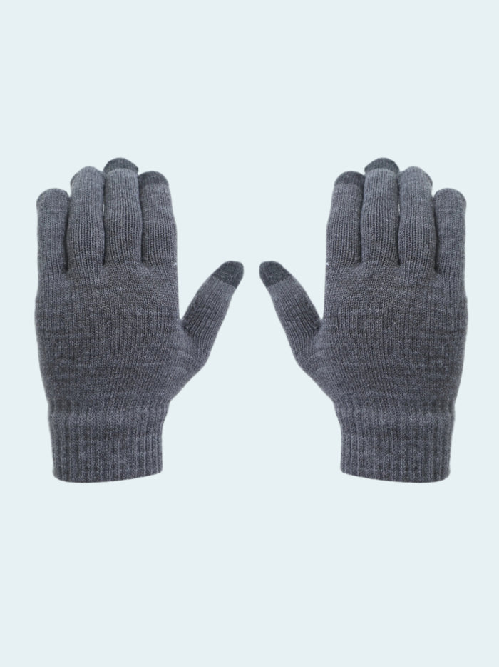 Pair of gray gloves on a light blue background