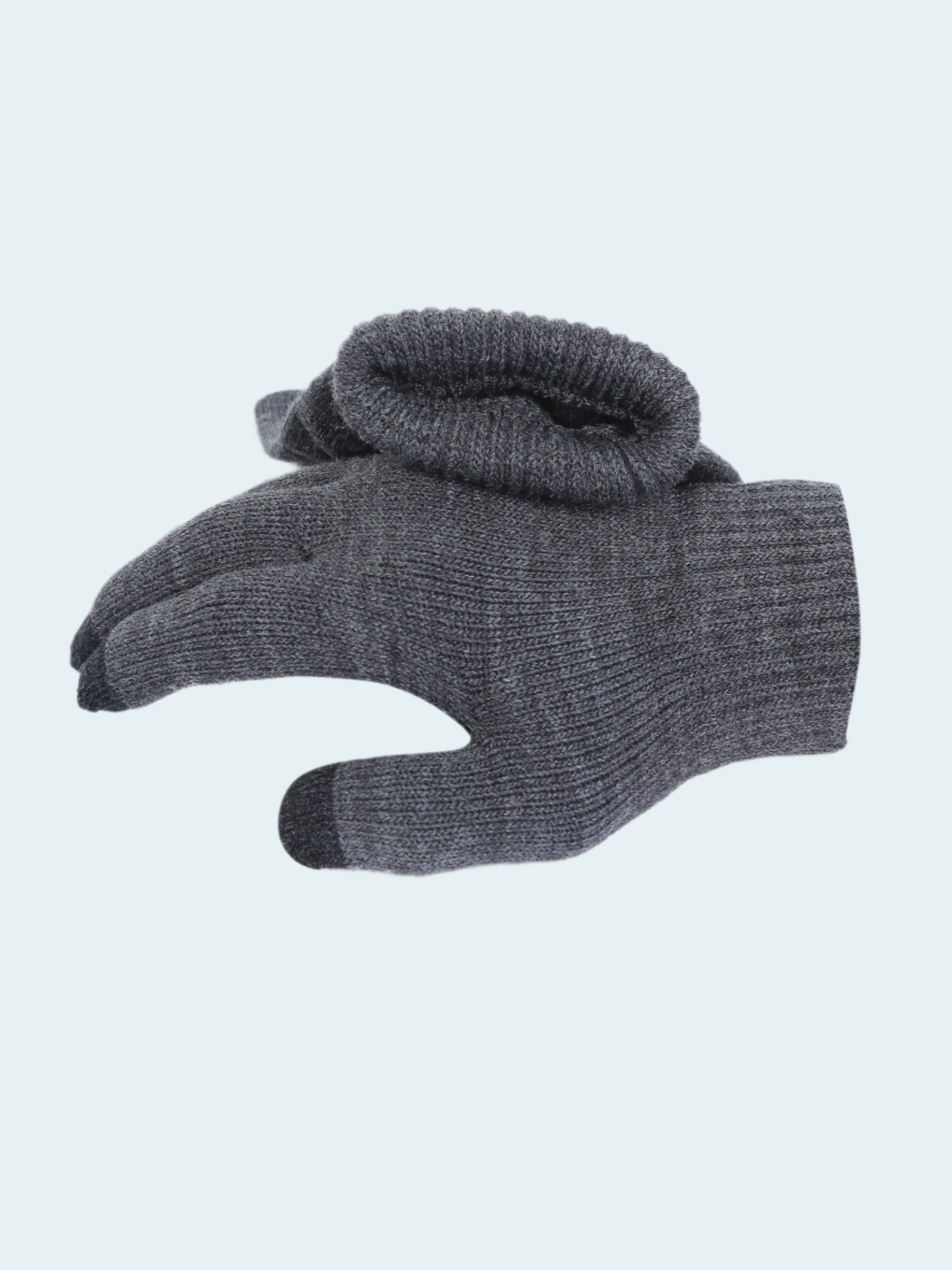 Gray knit glove on a white background