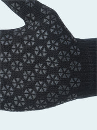 Black glove with textured pattern on a white background