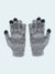 Pair of gray gloves with black tips on a white background