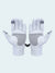 Pair of gray gloves with black pattern on a white background