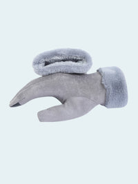 Gray glove with fur cuff on a white background