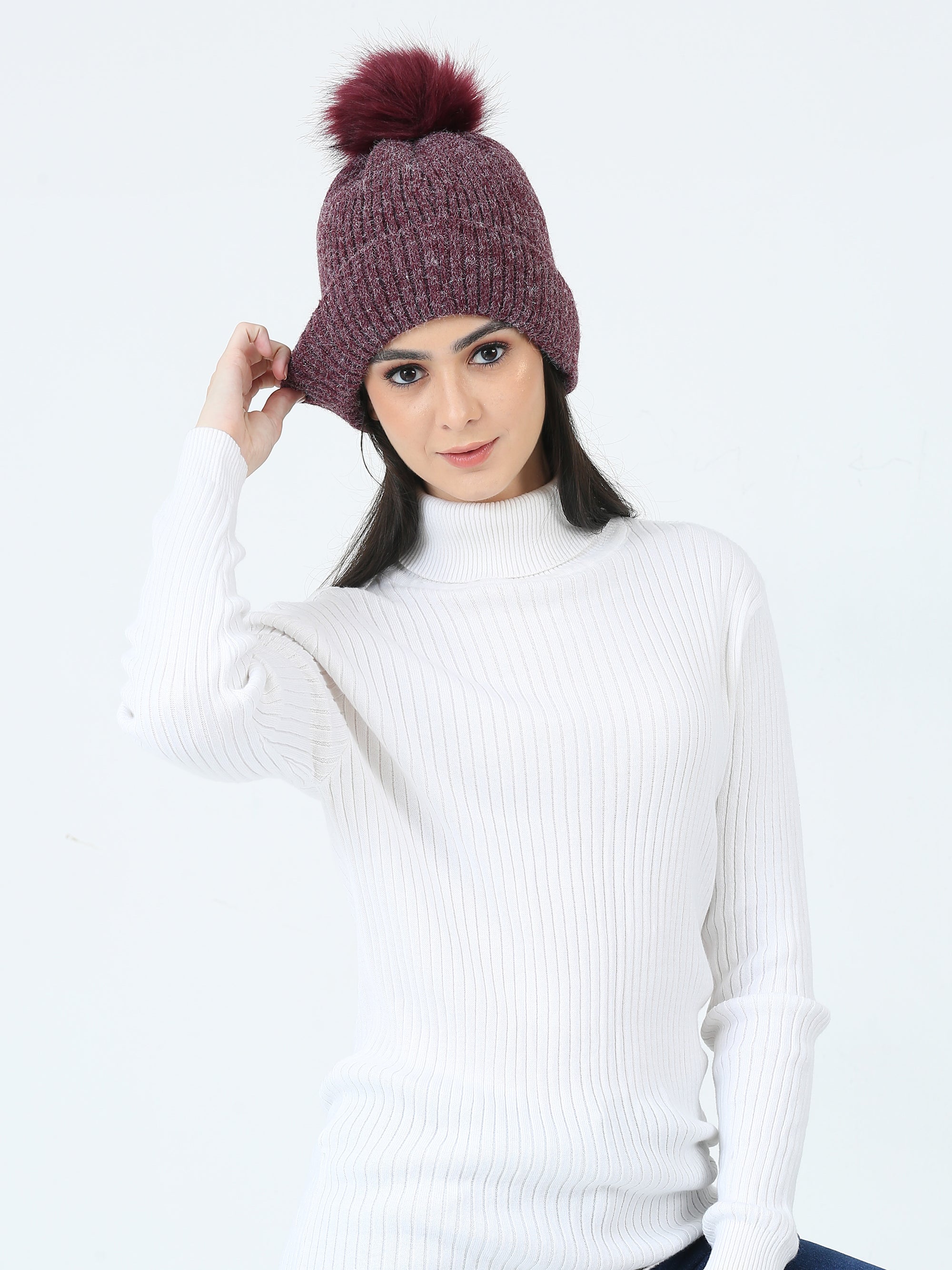 Women's Rib Cuff Beanie With Sherpa Lining