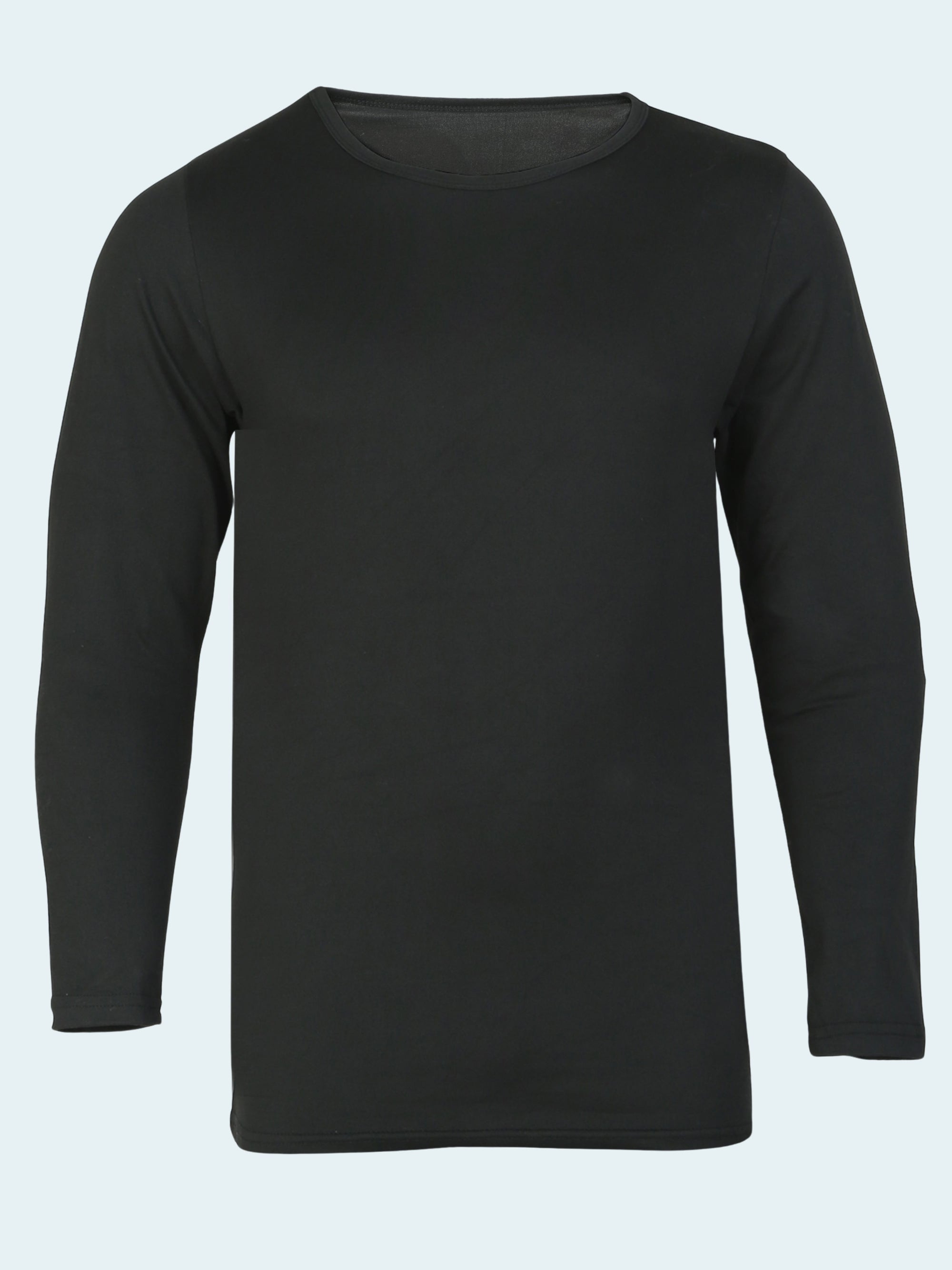 Black long-sleeve mens base layer top on a white background