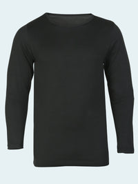 Black long-sleeve mens base layer top on a white background