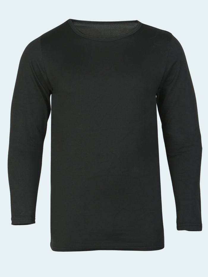 Black long-sleeve mens base layer top on a white background
