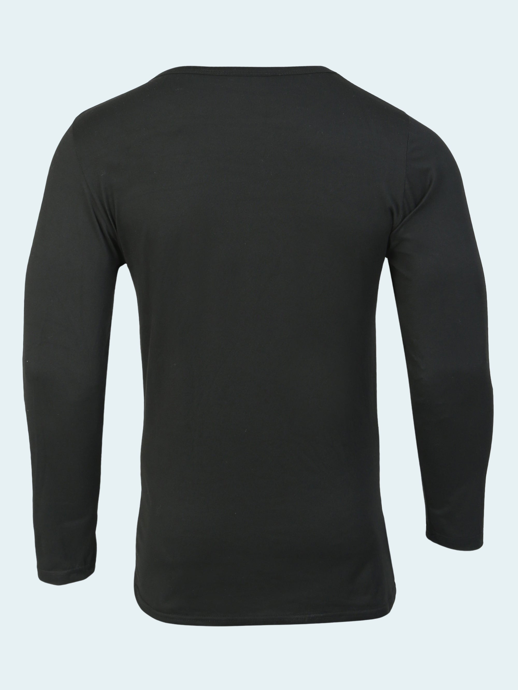 Black long-sleeve base layer top on a white background