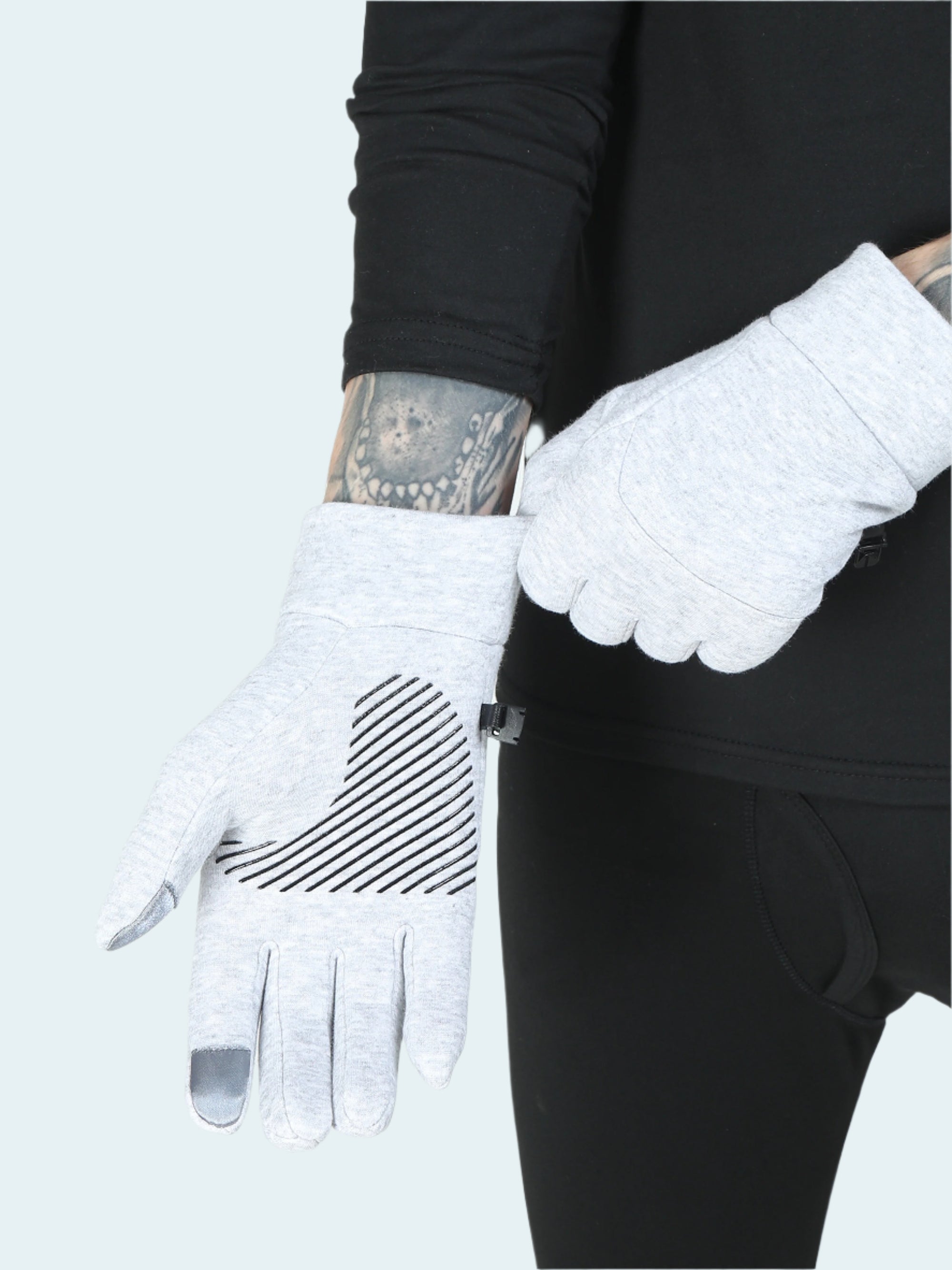 White gloves with black pattern on a white background