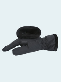 Black glove with fur lining on a white background