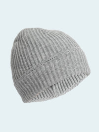 Gray knit beanie on a white background