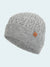 Gray knit beanie with a brown label on a white background
