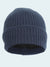 Blue knit beanie on a white background
