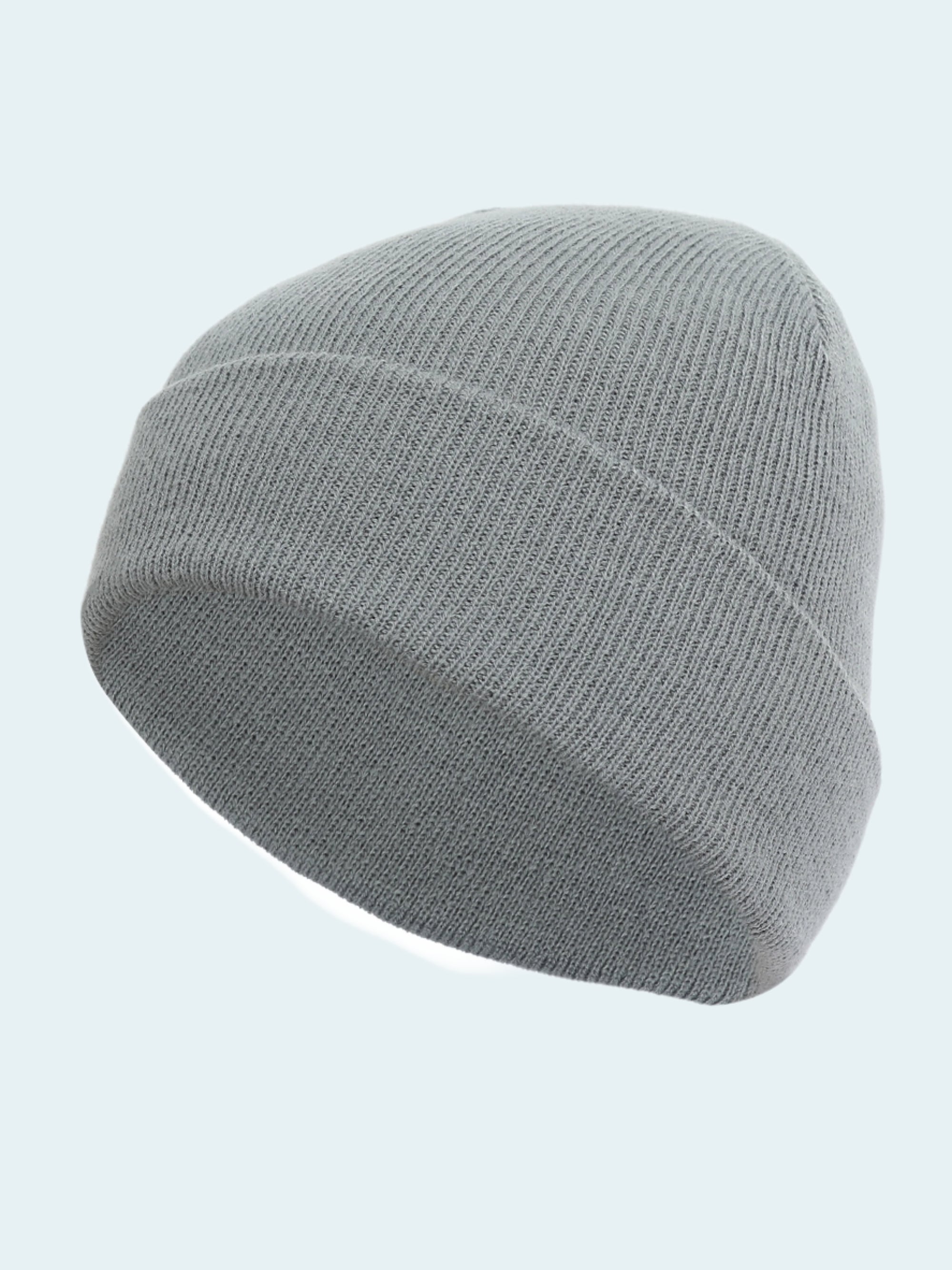 Gray knit beanie on a white background