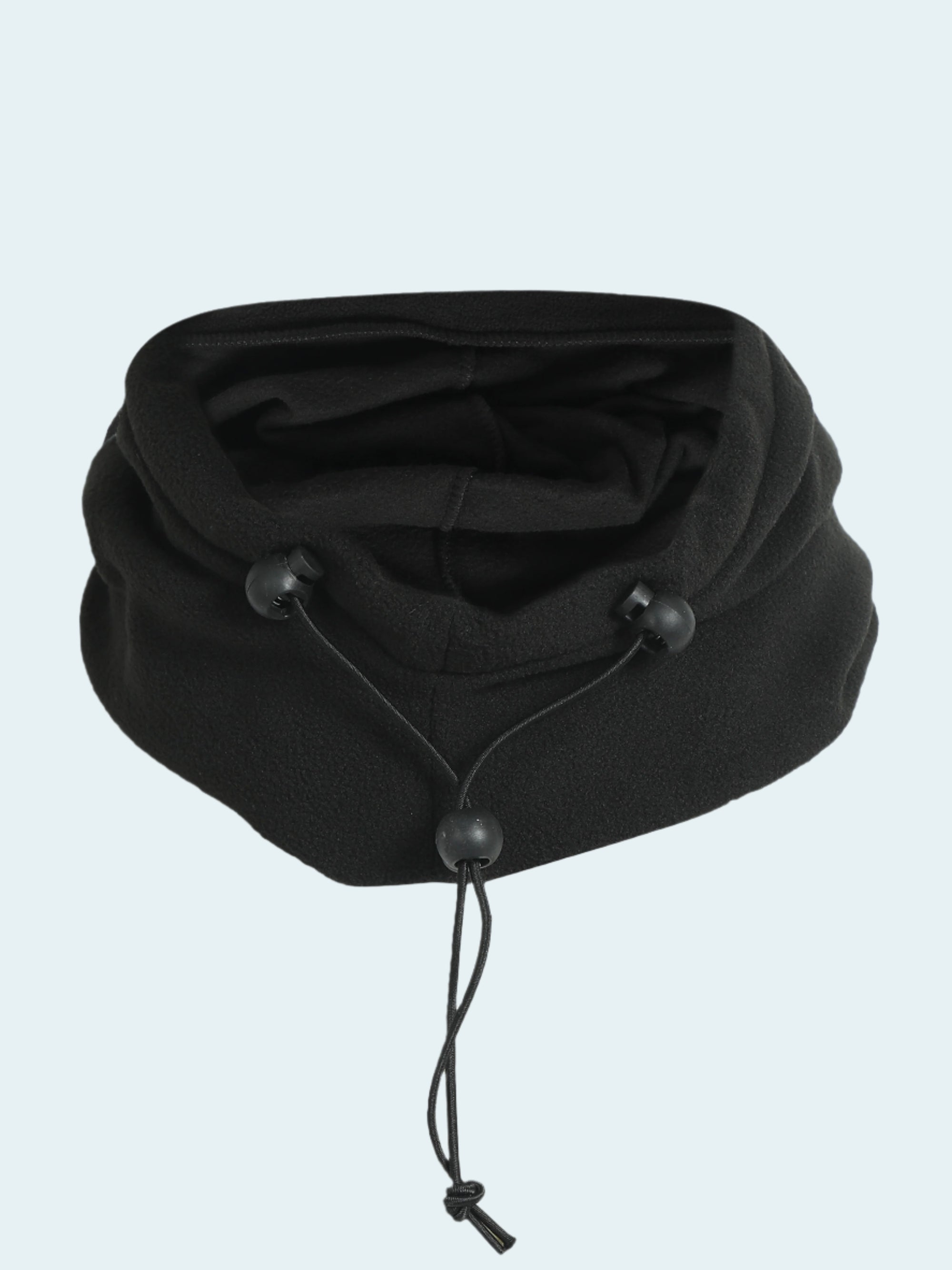 Black balaclava with drawstring on a white background