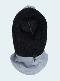 Black fleece hooded balaclava against a white background