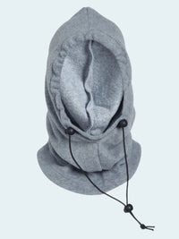 Gray hooded balaclava with ear flaps on a white background
