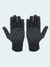 Pair of black gloves with a pattern on a light gray background