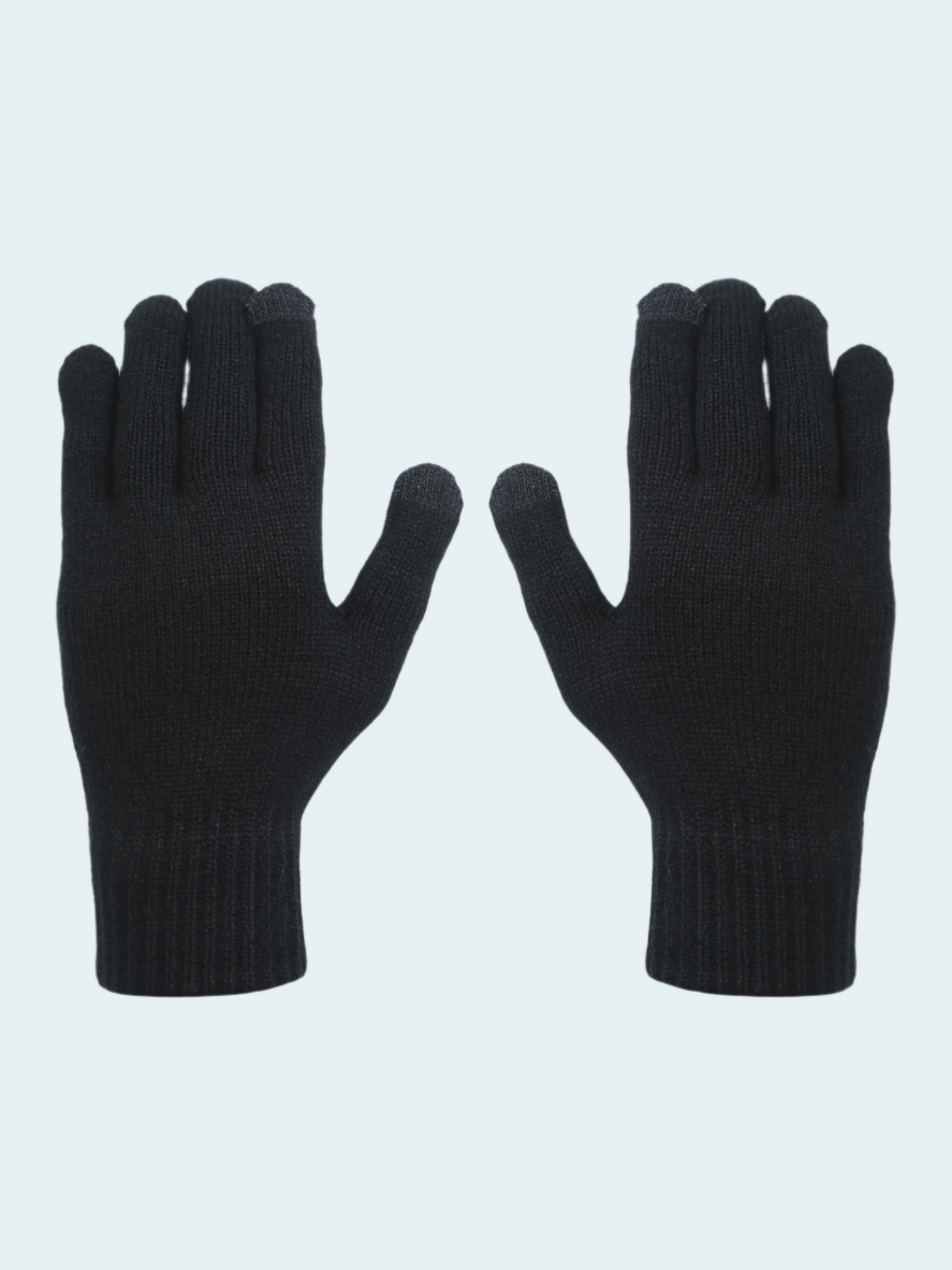 Pair of black gloves on a light gray background