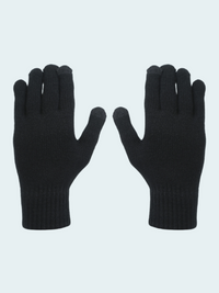 Pair of black gloves on a light gray background