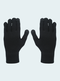 Pair of black gloves on a light gray background