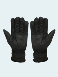 Pair of black gloves on a light gray background
