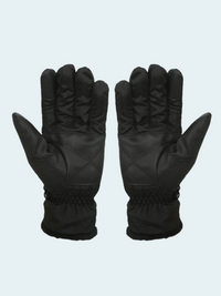 Pair of black gloves on a light gray background