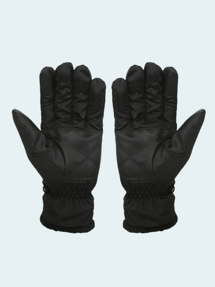 Pair of black gloves on a light gray background