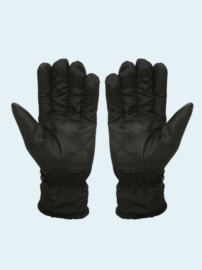 Pair of black gloves on a light gray background