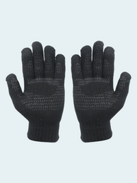 Pair of black gloves on a light gray background