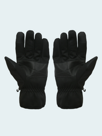 Pair of black gloves on a light gray background