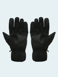 Pair of black gloves on a light gray background
