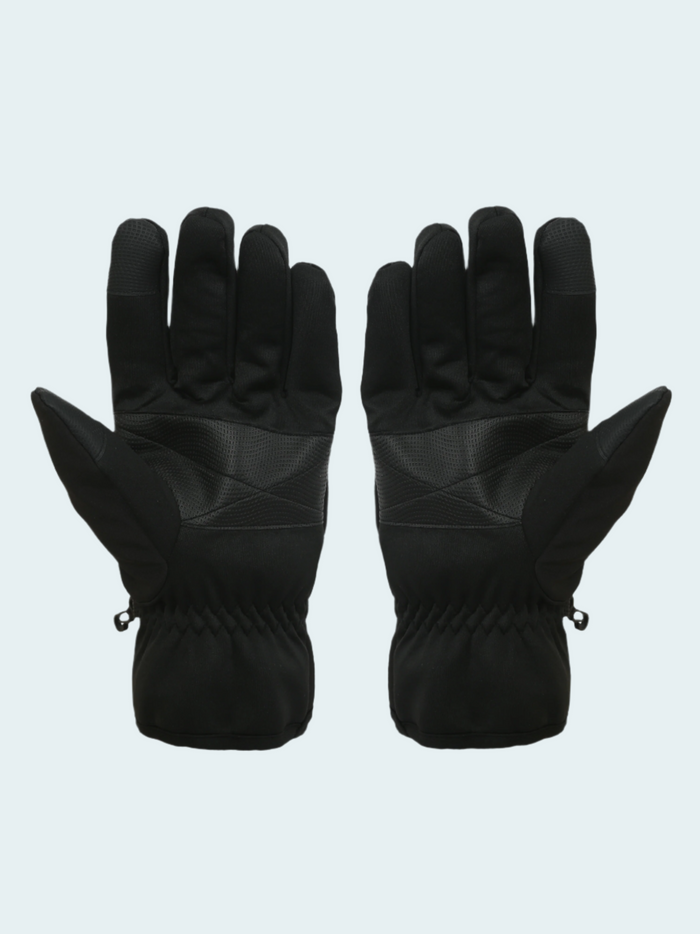 Pair of black gloves on a light gray background