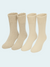 Four pairs of beige socks arranged in a row on a light gray background