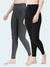 Two pairs of leggings, one gray and one black, on a white background.