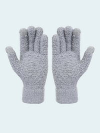Pair of gray gloves on a light gray background
