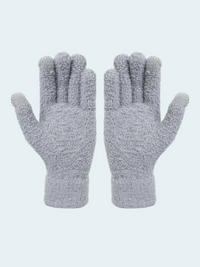 Pair of gray gloves on a light gray background