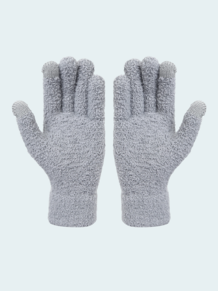 Pair of gray gloves on a light gray background