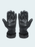 Pair of black leather gloves with fur cuffs on a light gray background